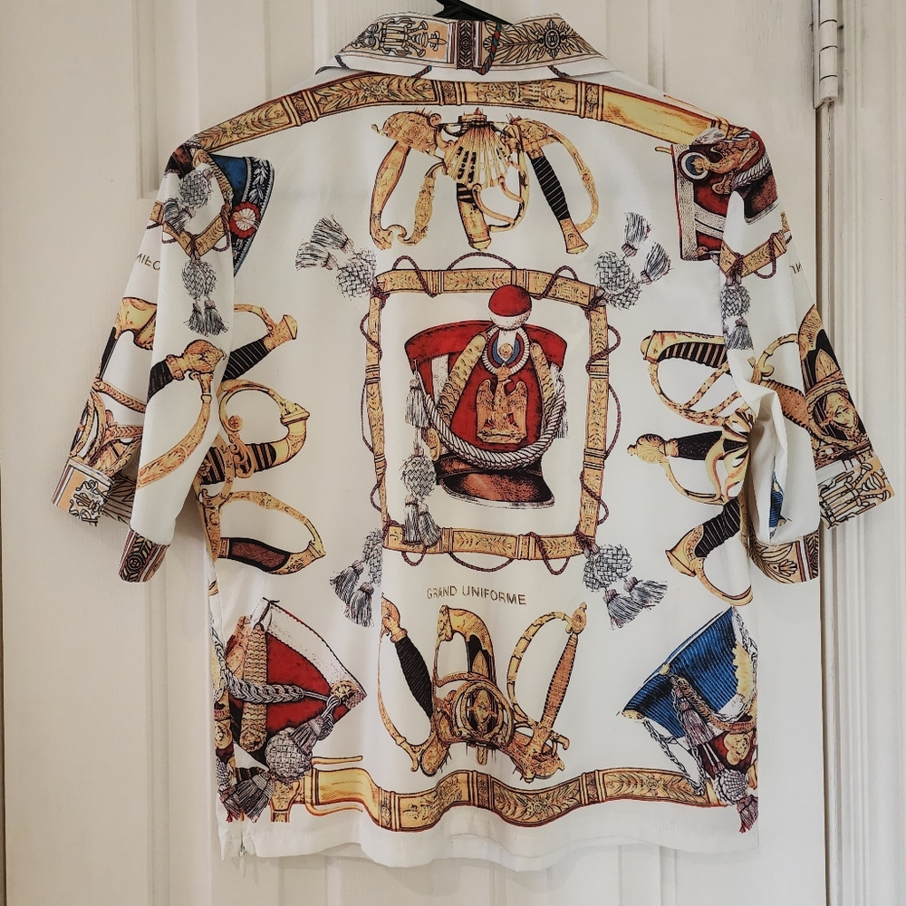 French Grand Uniforme Print Blouse w/ Gold Collar Accents SMALL - Picture 3 of 5